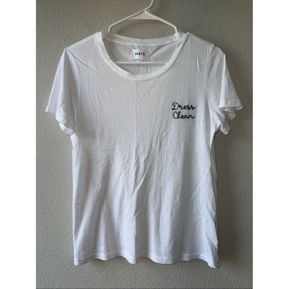 MATE White 'Dress Clean' Embroidered Tee Small NWOT